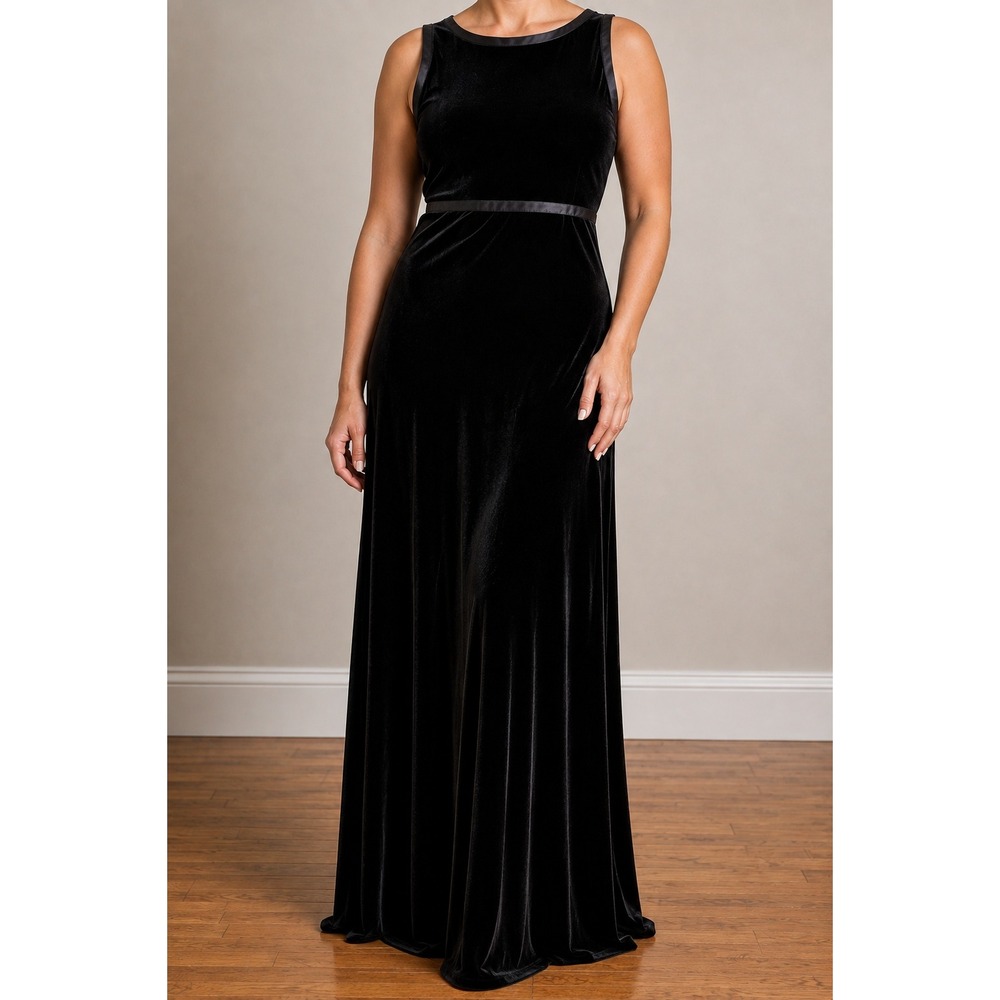 Velvet Maxi Dress Large Empire Waist Minimalist Evening Gown Elegant Occasion